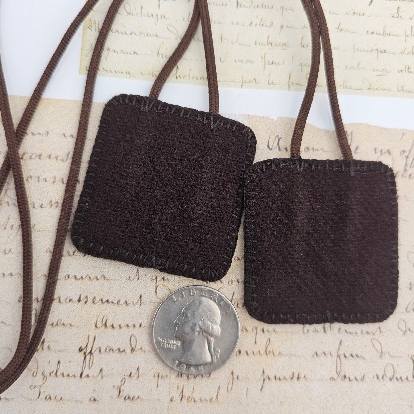 Embroidered Brown Wool Scapular*With Twin Hearts of Jesus and Mary*St Michael Symbols*22 Inch Cord Straps* Large Size