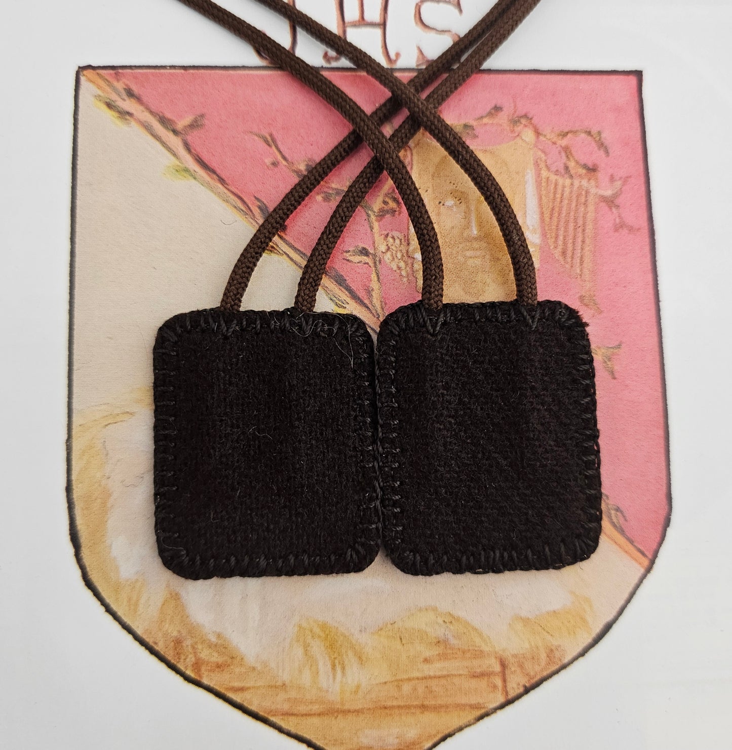 Simple Brown Wool Scapular*Plain*Catholic Marian Carmelite Devotion*Medium*18 Inch Cord Straps