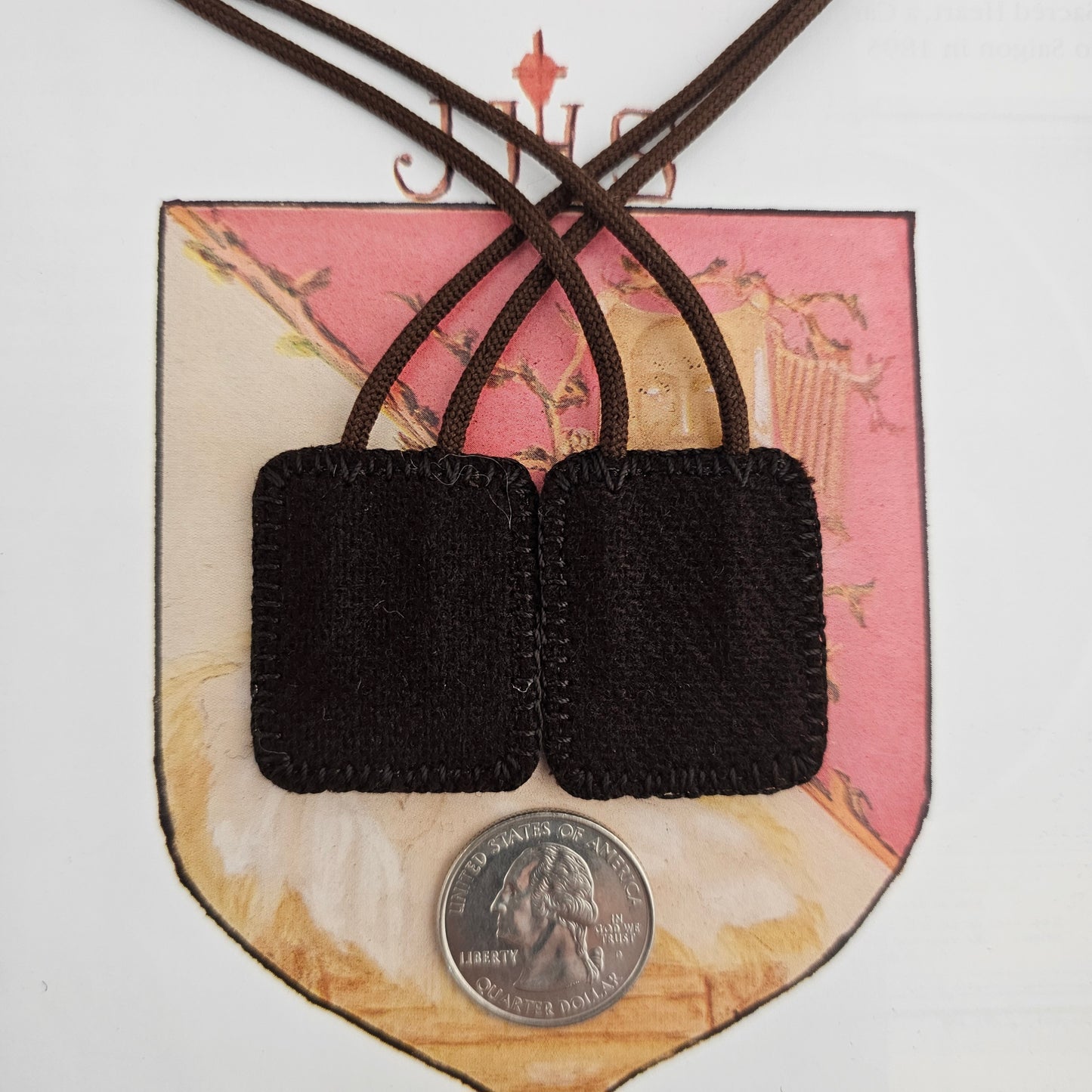 Simple Brown Wool Scapular*Plain*Catholic Marian Carmelite Devotion*Medium*18 Inch Cord Straps